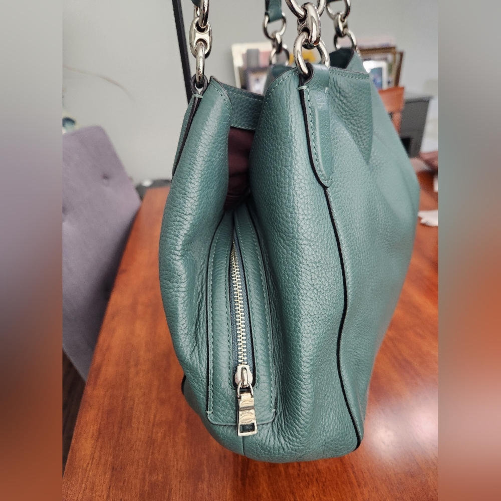 Coach Hallie Pebbled Leather Hobo Shoulder Bag In Teal - Picture 4 of 15